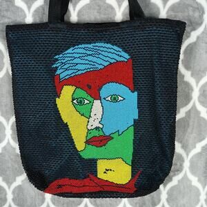Abstract Face‎ Beaded Tote Bag Womens Large Multicolor Art Novelty Purse